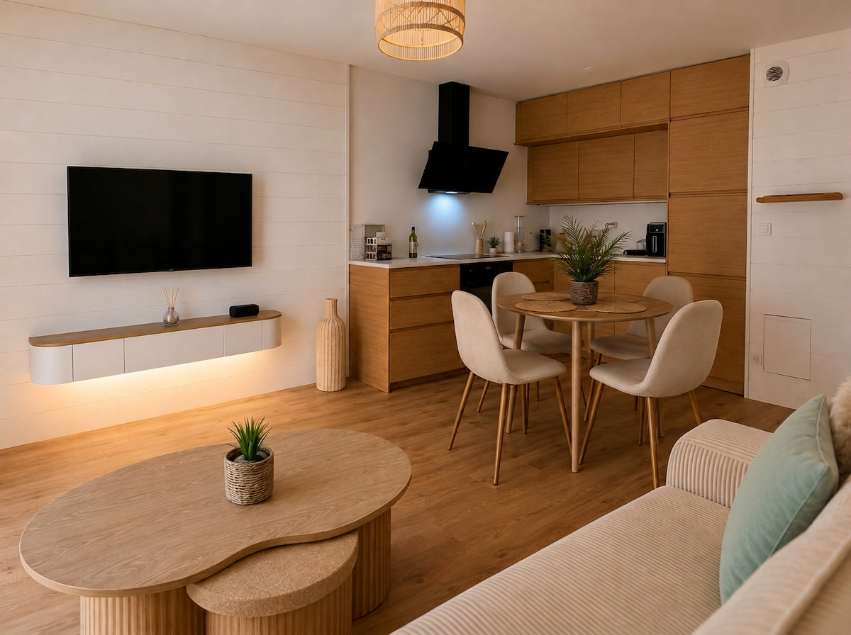 Coin repas et cuisine ouverte